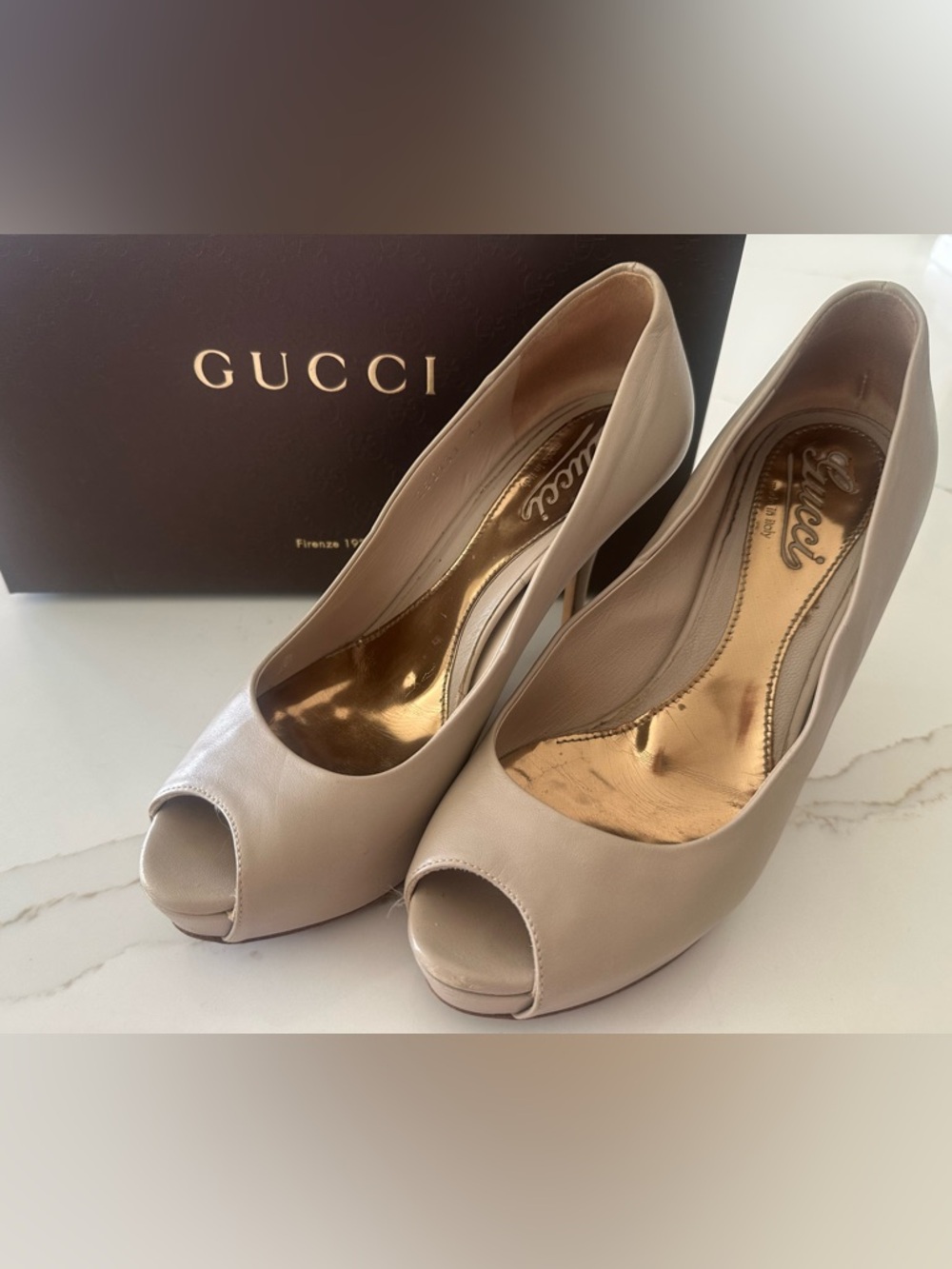Gucci Beige Open-Toe Leather High Heels
